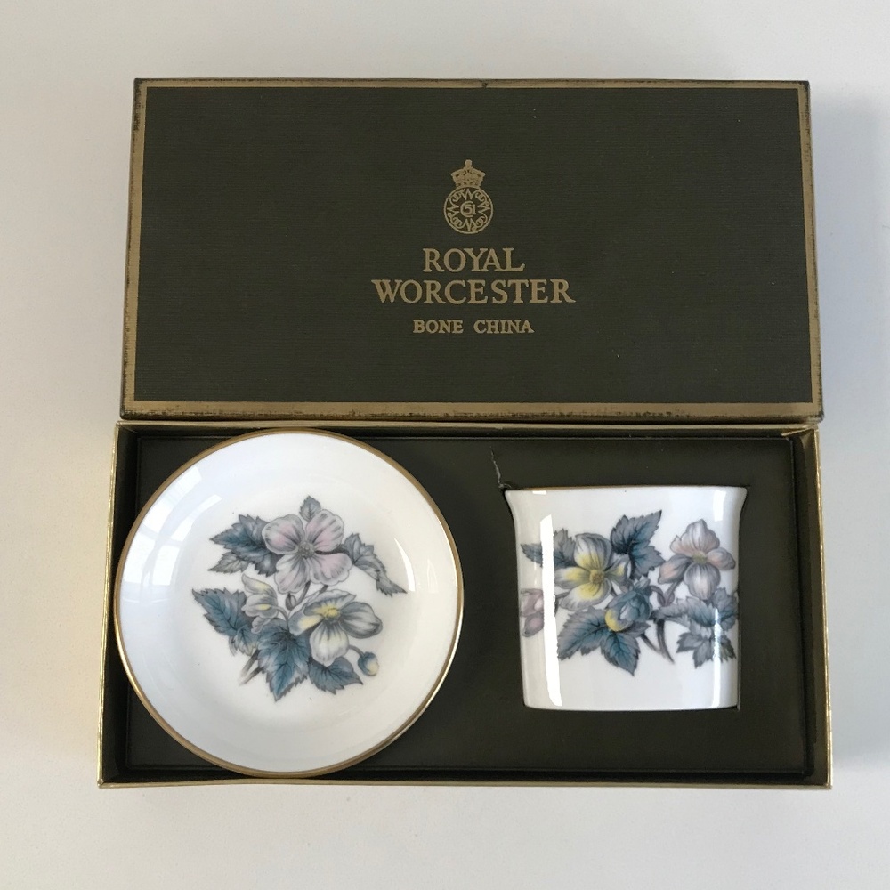 Vintage Royal Worcester Woodland Toothpick Tea bag Coaster Trinket Dish Set NIB